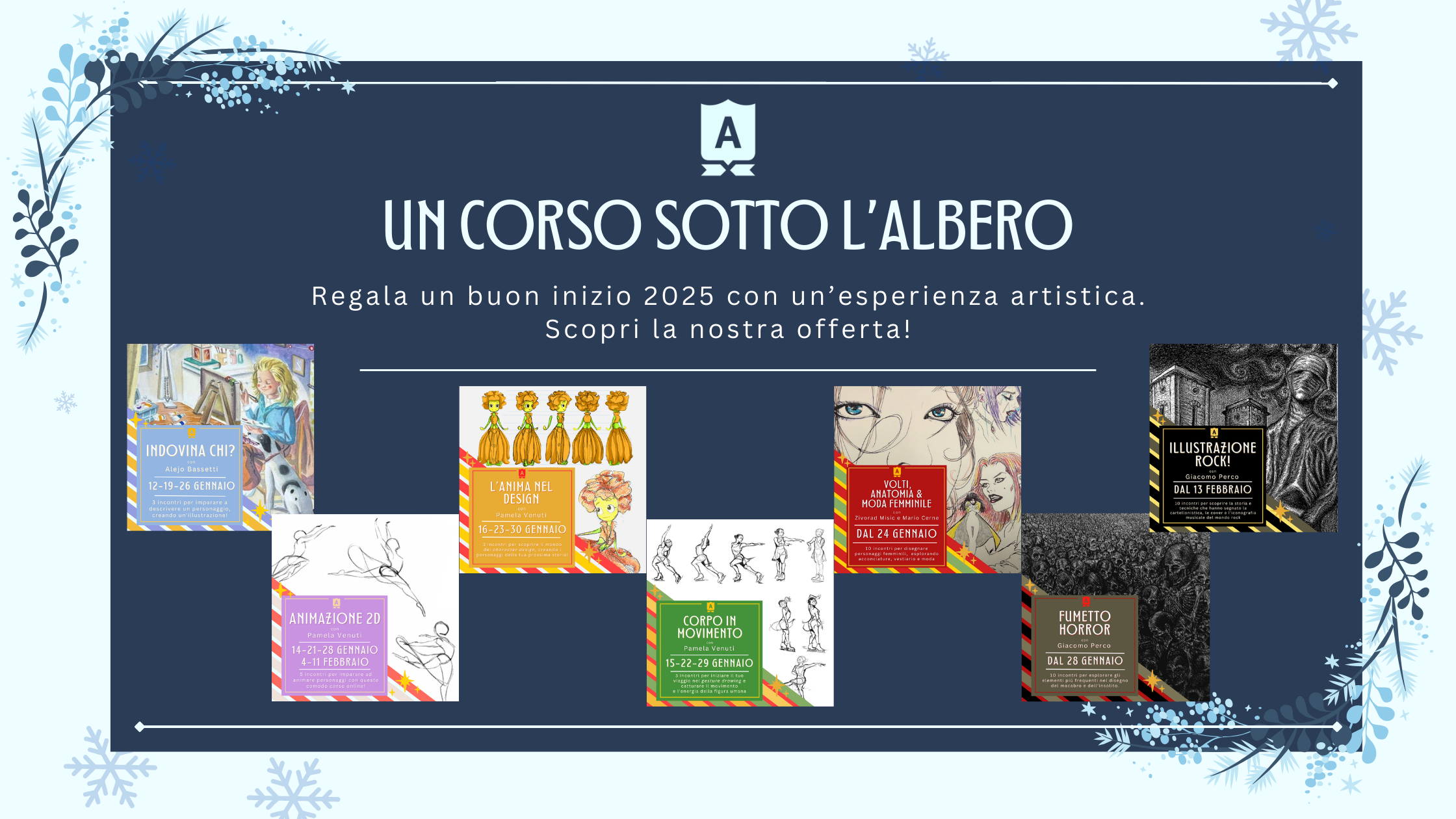 banner con l'offerta dei corsi invernali 2025 dell'accademia di fumetto di trieste